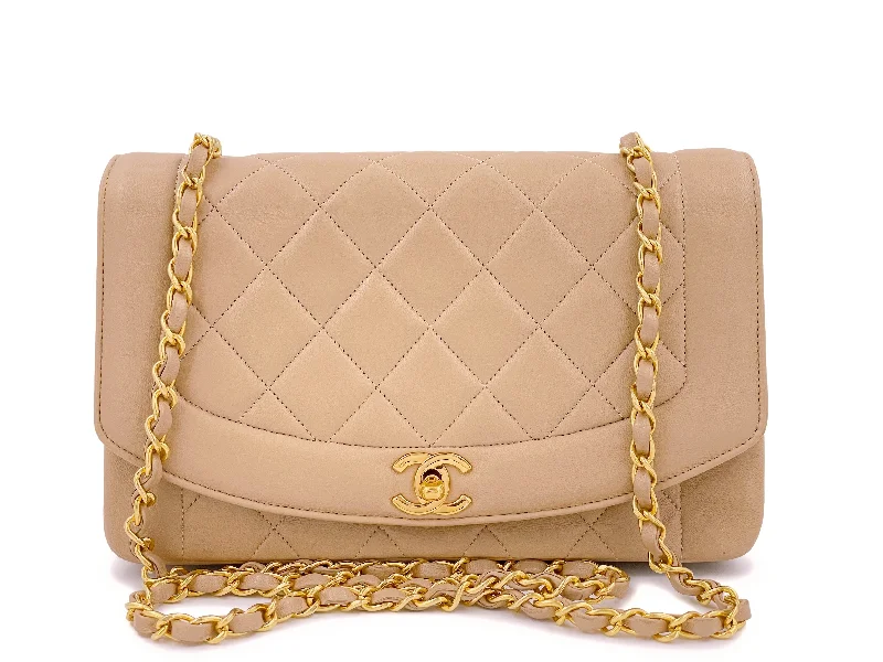 Chanel 1991 Vintage "Milk Tea" Beige Diana Flap Bag 24k GHW Collector's Set