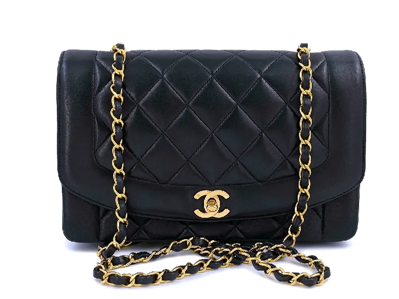 Chanel 1992 Vintage Black Medium Diana Flap Bag 24k GHW Lambskin