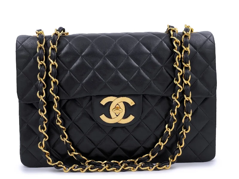 Chanel 1993 Vintage Black Lambskin Maxi Classic Flap Bag 24k GHW