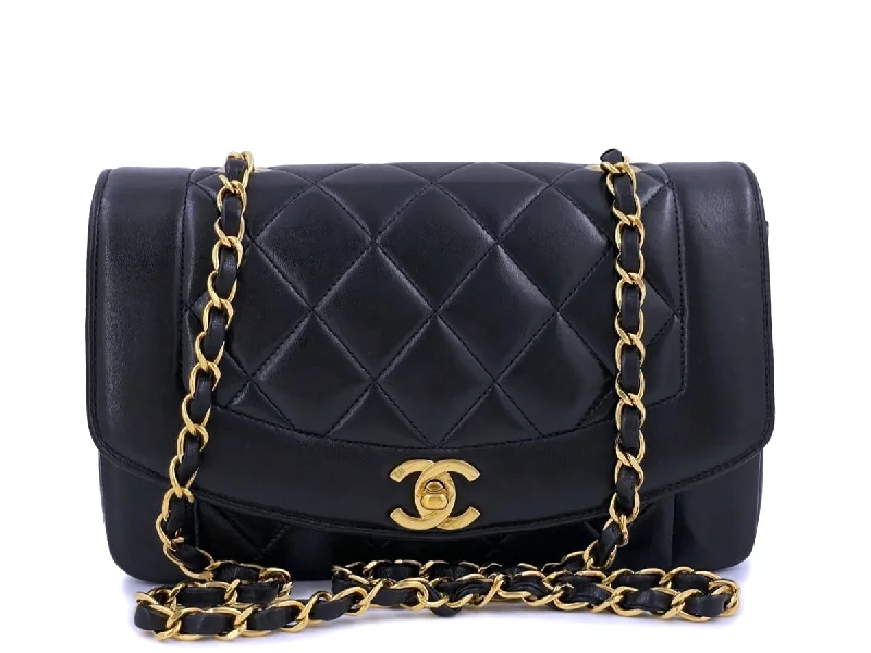 Chanel 1995 Vintage Black Small Diana Flap Bag 24k GHW Lambskin