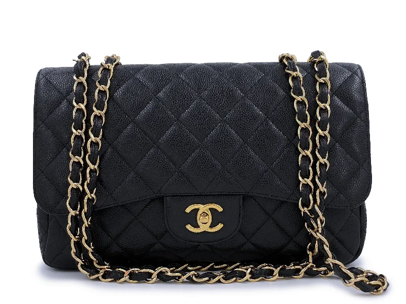 Chanel Black Caviar Jumbo Classic Flap Bag GHW Single