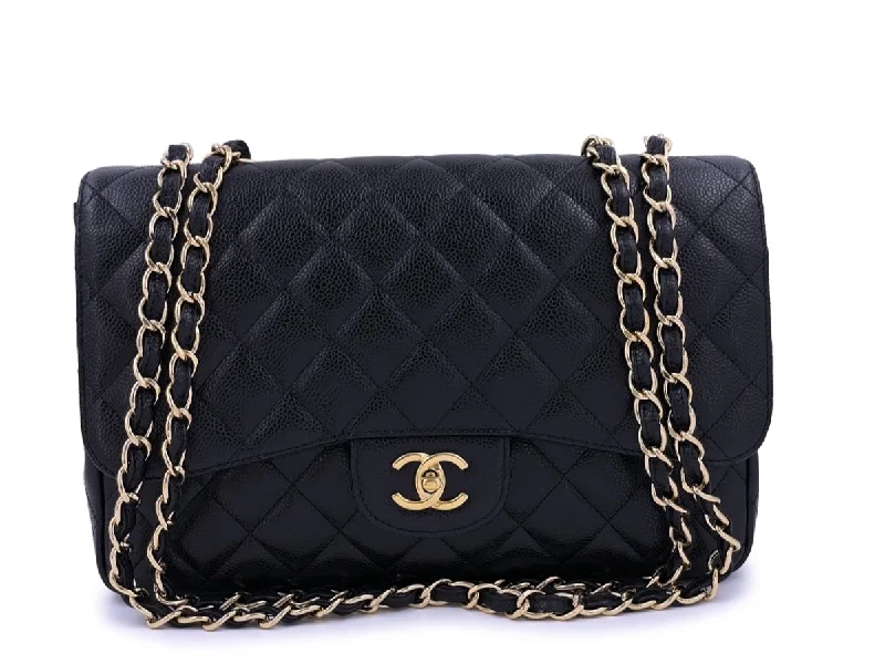 Chanel Black Caviar Jumbo Classic Flap Bag GHW Single