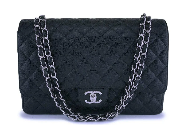 Chanel Black Caviar Maxi Classic Double Flap Bag SHW Trendy Totes, Shop & Save