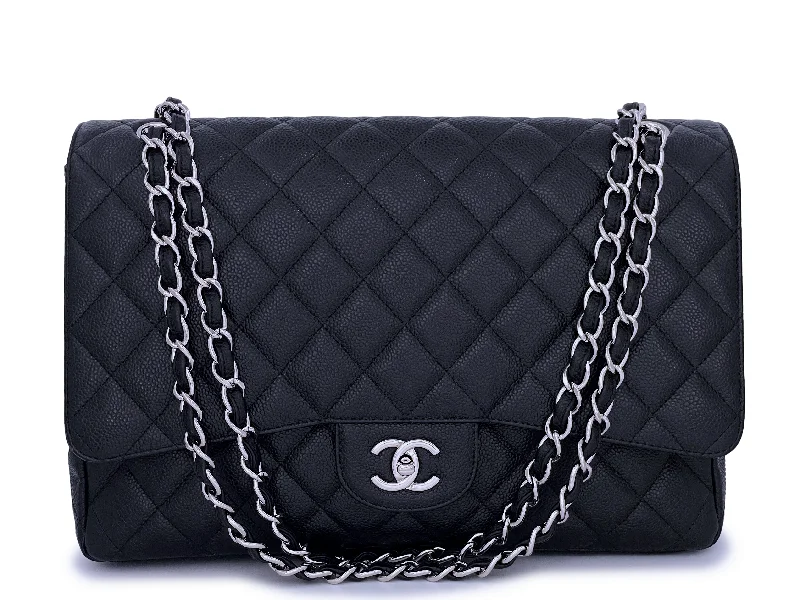 Chanel Black Caviar Maxi Classic Single Flap Bag SHW