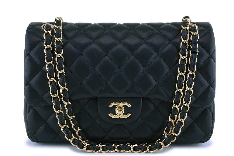 Chanel Black Lambskin Jumbo Classic Double Flap Bag GHW Timeless Bags, Flash Sale