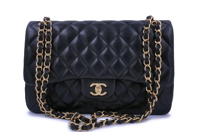 Chanel Black Lambskin Jumbo Classic Double Flap Bag GHW Seasonal Sale On Trendy Handbags Chanel Black Lambskin Jumbo Classic Double Flap Bag GHW Seasonal Sale On Trendy Handbags