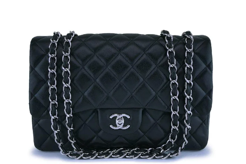 Chanel Black Lambskin Jumbo Classic Flap Bag SHW Limited-Time Handbag Sale