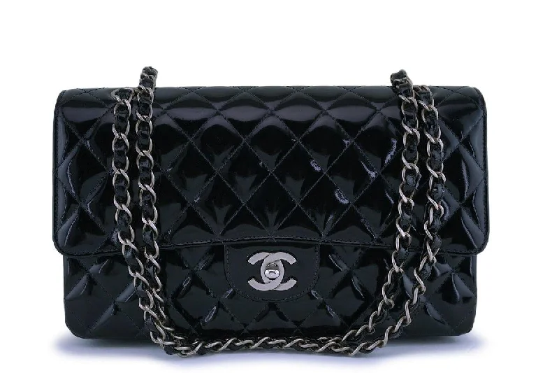 Chanel Black Patent Medium Classic Double Flap Bag SHW Elegant Bags, Limited Stock