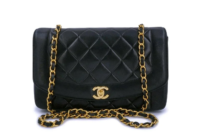 Chanel Black Vintage Lambskin Medium Diana Classic Flap Bag 24k GHW Timeless Handbags At Reduced Prices Chanel Black Vintage Lambskin Medium Diana Classic Flap Bag 24k GHW Timeless Handbags At Reduced Prices