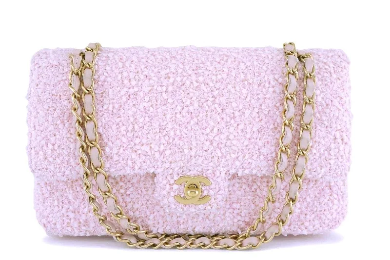 Chanel Pink Tweed Medium Classic Double Flap Bag GHW Flash Sale On Handbags