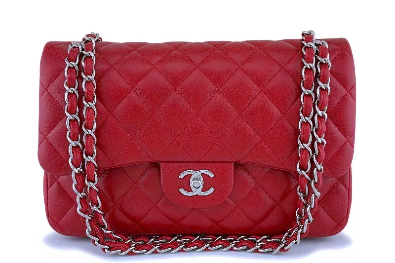 Chanel Red Caviar Jumbo Classic Double Flap Bag SHW Statement Bags, Shop Today