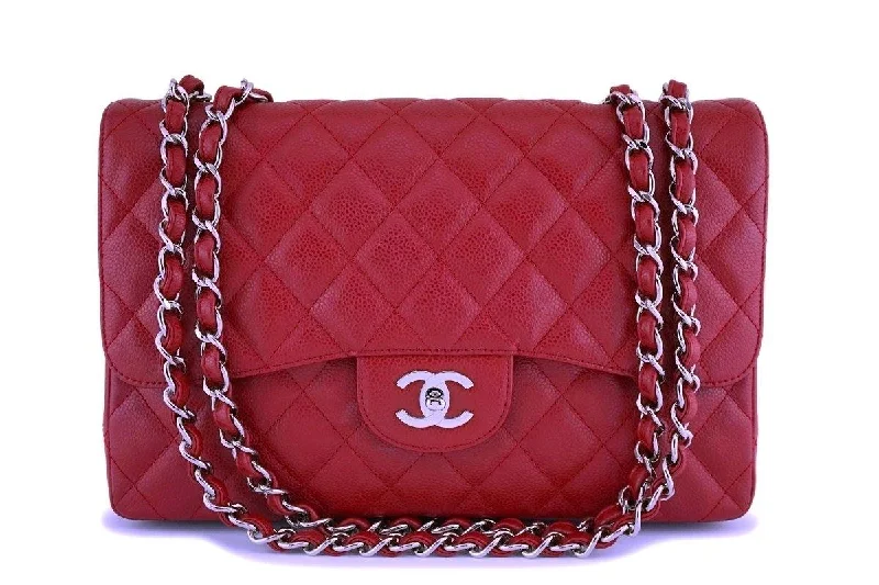 Chanel Red Caviar Jumbo Classic Flap Bag SHW Your Perfect Bag At The Perfect Price