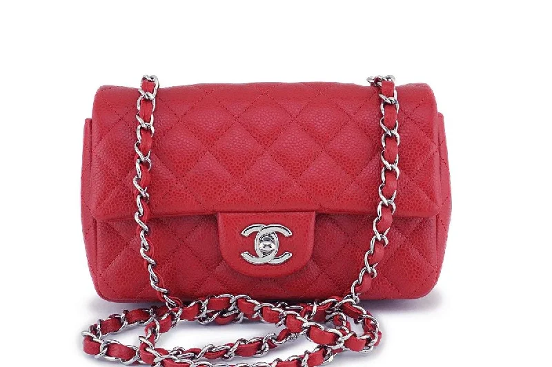 Chanel Red Caviar Rectangular Mini Classic Flap Bag SHW Carry Elegance For Less