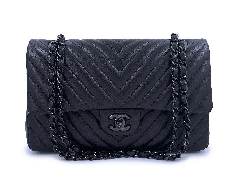 Chanel So Black Chevron Medium Classic Flap Bag Lambskin