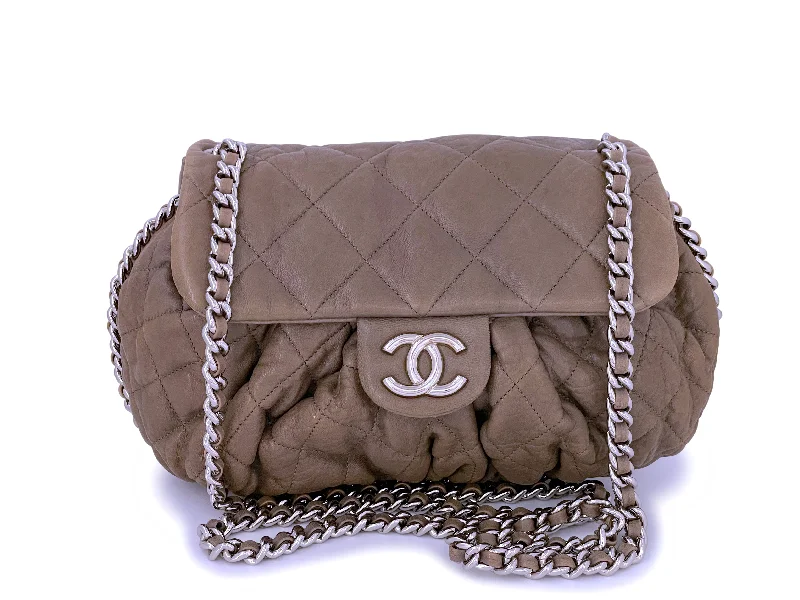 Chanel Taupe Gray-Beige Chain Around Crossbody Flap Bag SHW