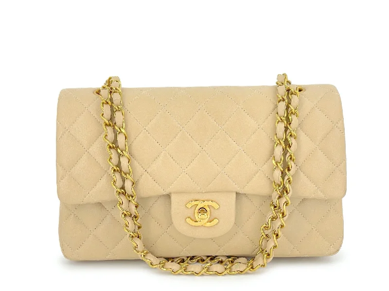 Chanel Vintage 1994 Beige Lambskin Medium Classic Double Flap Bag 24k GHW