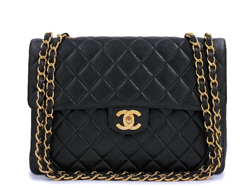 Chanel Vintage 1996 Jumbo Classic Flap Bag 24k GHW Black Lambskin