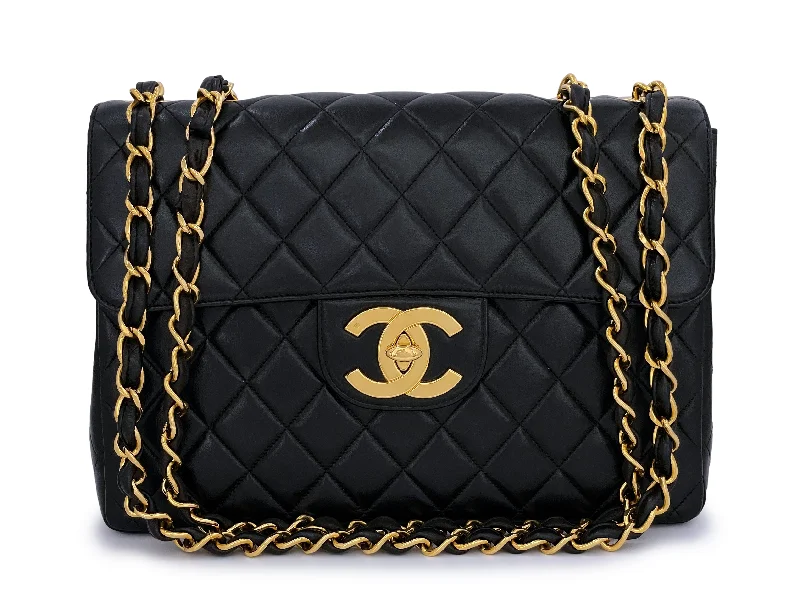 Chanel Vintage Black Jumbo Classic Flap Bag 24k GHW