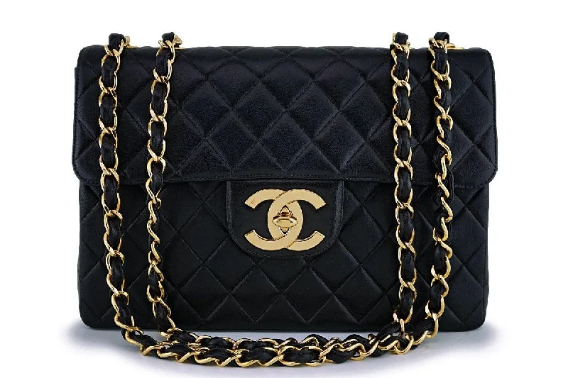 Chanel Vintage Black Lambskin Jumbo Classic Flap Bag 24k GHW Trendy Purses, Limited Offer Chanel Vintage Black Lambskin Jumbo Classic Flap Bag 24k GHW Trendy Purses, Limited Offer