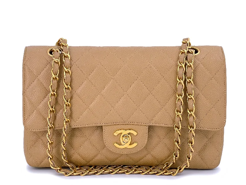 Chanel Vintage Caramel Camel Beige Caviar Medium Classic Double Flap Bag 24k GHW