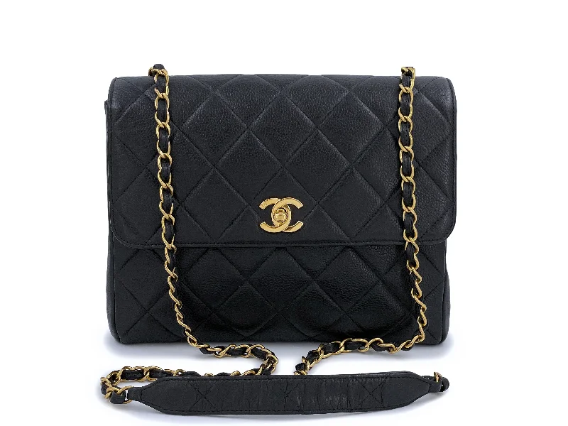 Chanel Vintage Caviar Medium Crossbody Flap Bag Black Square 24k GHW