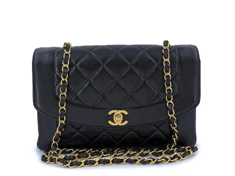 Chanel Vintage Diana Flap Bag Black Medium 24k GHW Pocket