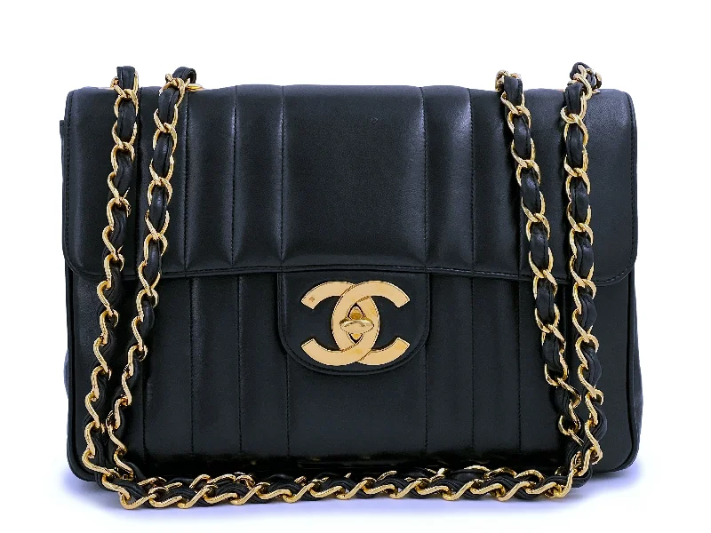 Chanel Vintage Mademoiselle Jumbo Classic Flap Bag Black Lambskin