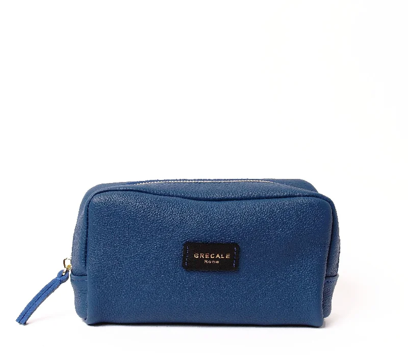 Cosmetic Case- Cobalt Blue Leather