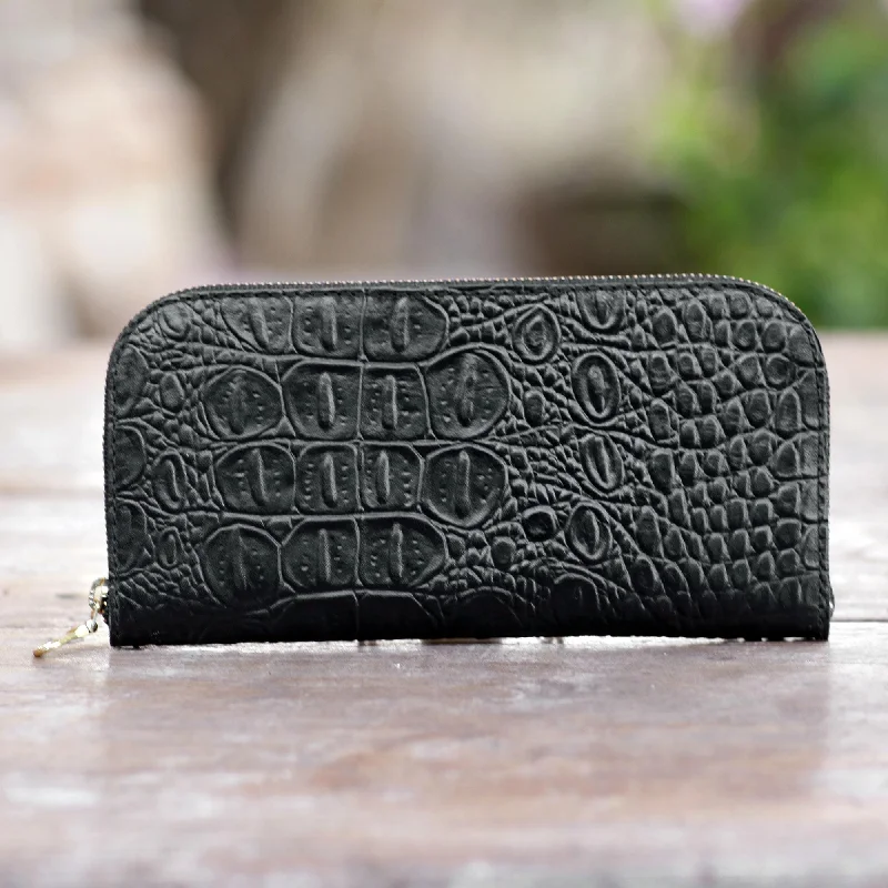 Croc Embossed Black Leather Wallet - Black Croc Handbag Deals You'll Love