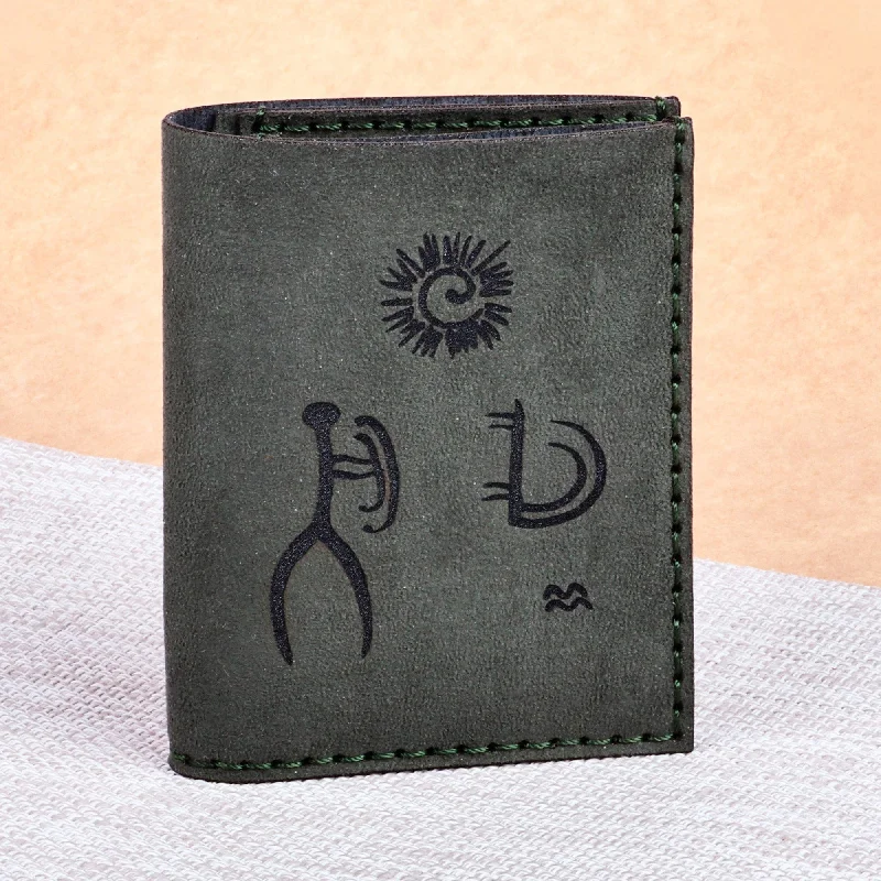 Dark Grey 100% Suede Wallet with Ancient Pictograph Details - Fortunate Heritage Designer Bags At Low Prices Dark Grey 100% Suede Wallet with Ancient Pictograph Details - Fortunate Heritage Designer Bags At Low Prices