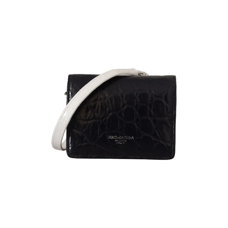 Dolce & Gabbana Blue Exotic Leather Bifold Wallet with Strap Designer-Inspired Bags, Best Prices