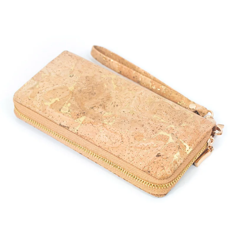 Golden cork with accents  women card zipper vegan wallet BAG-2049 Grab Your Favorite Handbags For Less