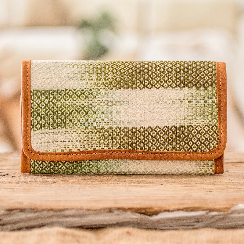 Green and White Hand-Woven Cotton Wallet with Leather Trim - Colors of Tradition in Green Premium Bags At Special Prices Green and White Hand-Woven Cotton Wallet with Leather Trim - Colors of Tradition in Green Premium Bags At Special Prices