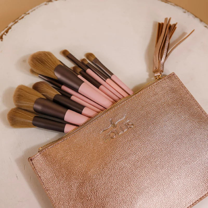 Hollis | Brush and Pouch Set in Rose Gold Grab Your Favorite Handbags For Less