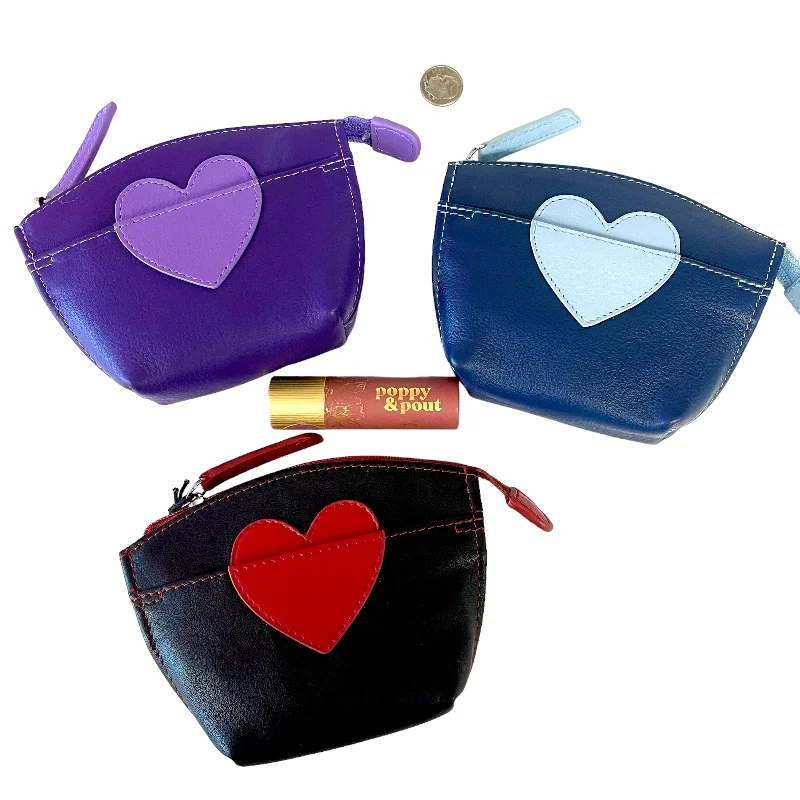 Leather Heart Key Chain Coin/Makeup Pouch