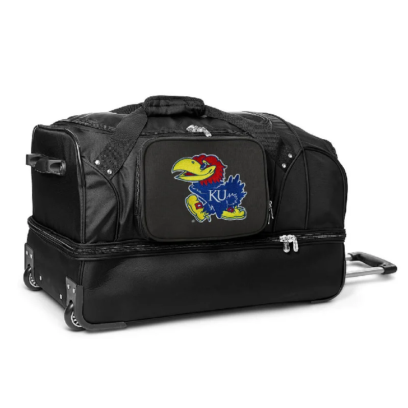 Kansas Jayhawks 27" Black Rolling Drop Bottom Duffel The Perfect Bag Sale For A Seasonal Refresh