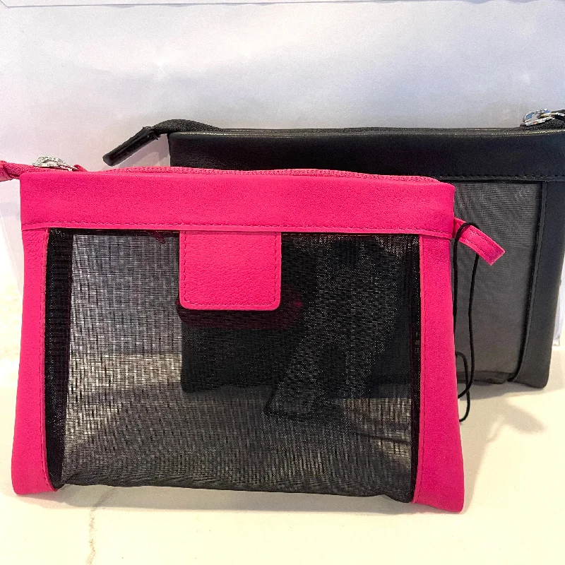 Leather and Mesh Cosmetic Case Trendy And Timeless Handbags Now On Sale