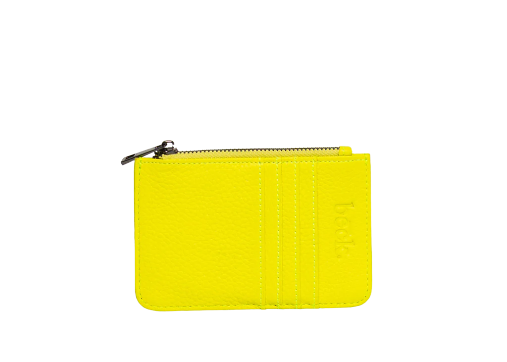 Leather Card / Coin Wallet in Neon Yellow Must-Have Bags At Irresistible Discounts