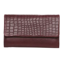 MODAPELLE - CROC-EMBOSSED LADIES LEATHER WALLET - OX BLOOD