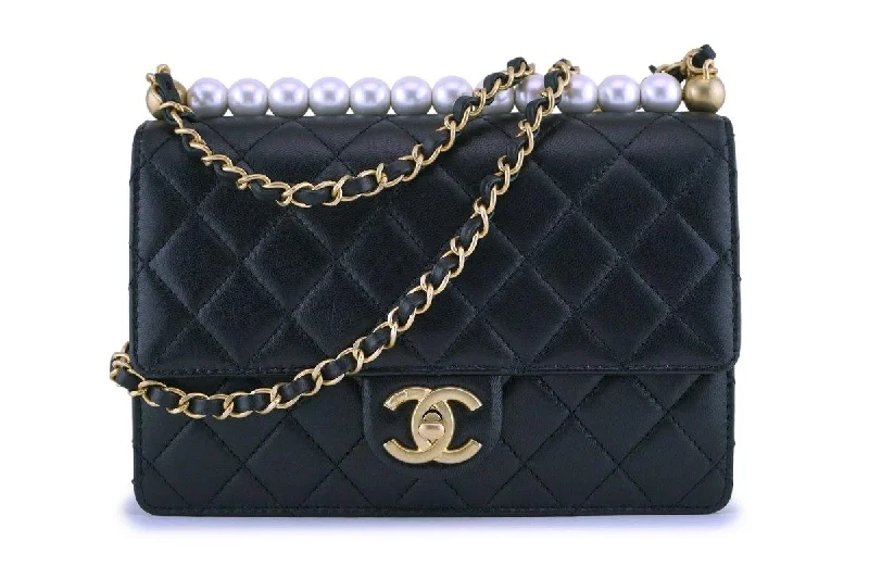 NIB 19S Chanel Black Lambskin Chic Pearls Classic Limited Mini Pearl Flap Bag GHW Exclusive Bag Deals – Perfect For Any Occasion NIB 19S Chanel Black Lambskin Chic Pearls Classic Limited Mini Pearl Flap Bag GHW Exclusive Bag Deals – Perfect For Any Occasion