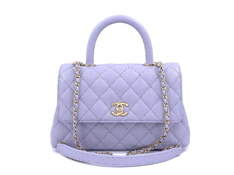 NIB 21K Chanel Lavender Caviar Coco Handle Flap Bag Small Purple GHW