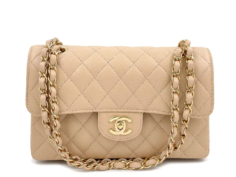 NIB Chanel Beige Caviar Small Classic Double Flap Bag GHW