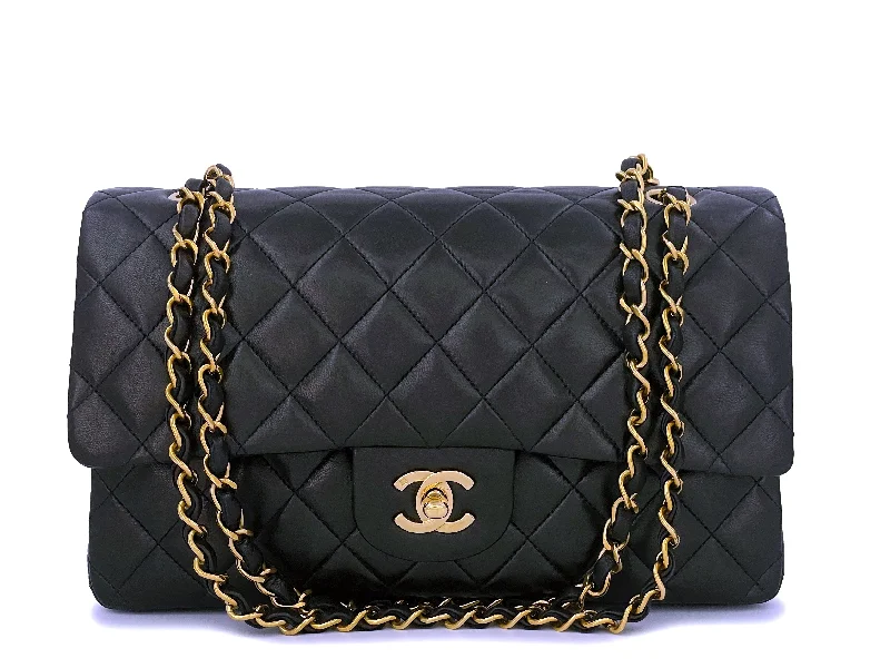 Pristine Chanel 1994 Vintage Black Medium Classic Double Flap Bag 24k GHW Lambskin