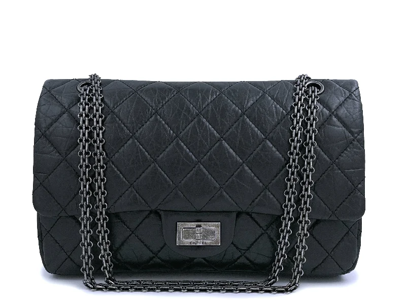 Pristine Chanel Black 2.55 Reissue Double Flap Bag 227 Jumbo Large RHW