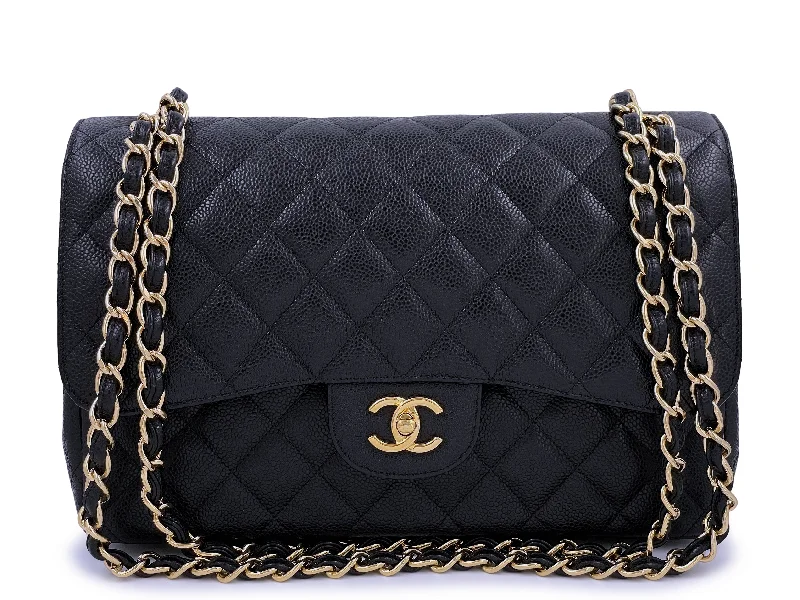 Pristine Chanel Black Caviar Jumbo Classic Double Flap Bag GHW