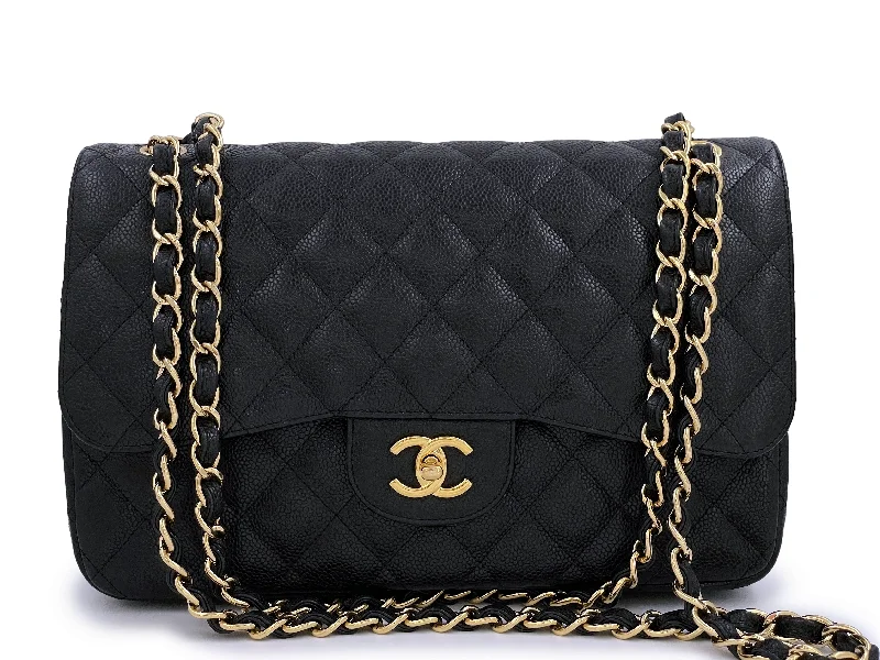 Pristine Chanel Black Caviar Jumbo Classic Double Flap Bag GHW