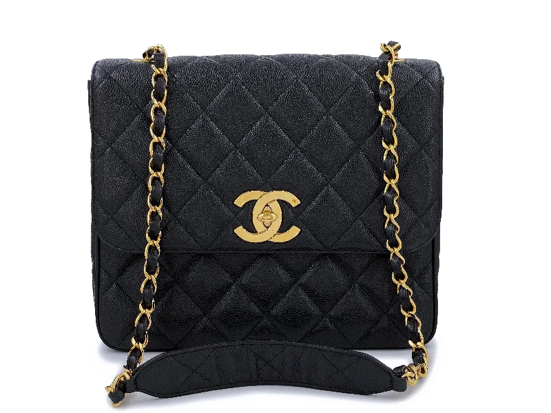 Pristine Chanel Vintage Black Caviar Jumbo Classic Tall Crossbody Flap Bag 24k GHW