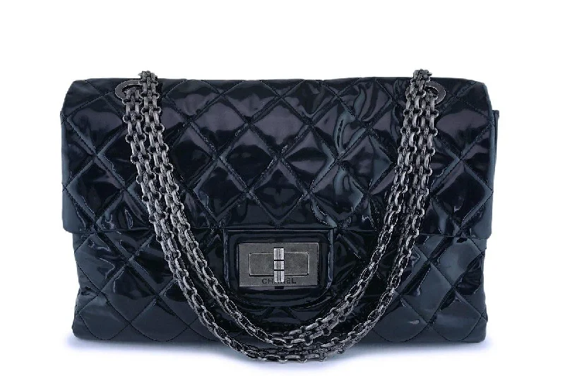 Rare Chanel Black Patent XXL Supermodel Reissue Flap Bag Weekender RHW Limited-Time Sale On Trendy Handbags – Don't Miss Out