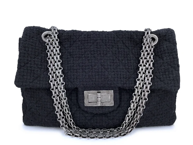 Rare Chanel Black Tweed XXL Supermodel Reissue Flap Bag Weekender RHW