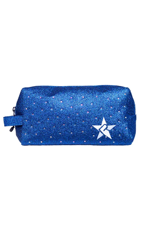 Royal Blue with Crystal Scatter Rebel Makeup Bag with White Zipper